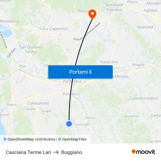 Casciana Terme Lari to Buggiano map