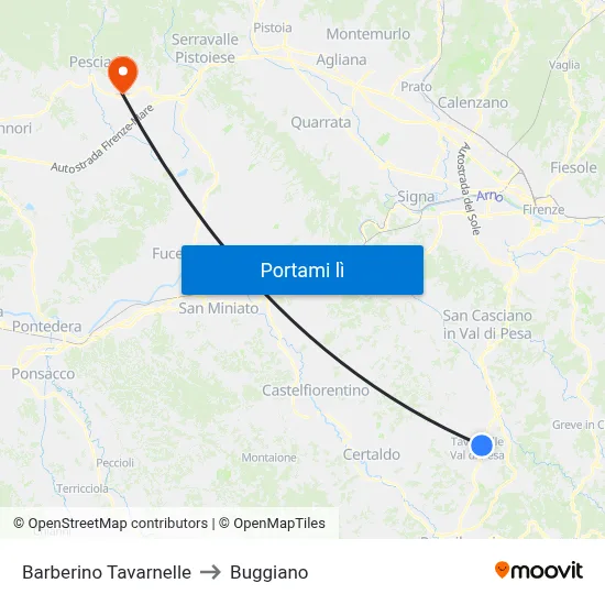 Barberino Tavarnelle to Buggiano map