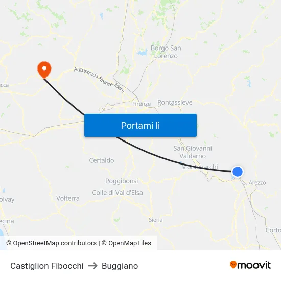 Castiglion Fibocchi to Buggiano map