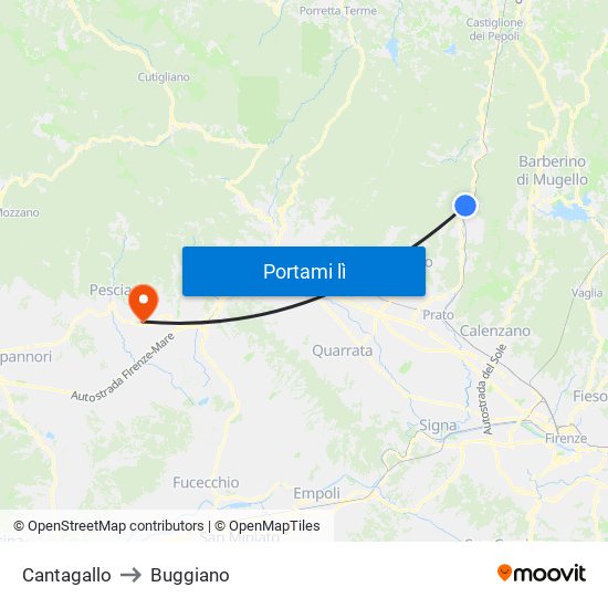 Cantagallo to Buggiano map