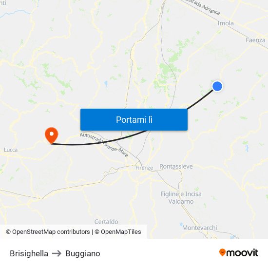 Brisighella to Buggiano map