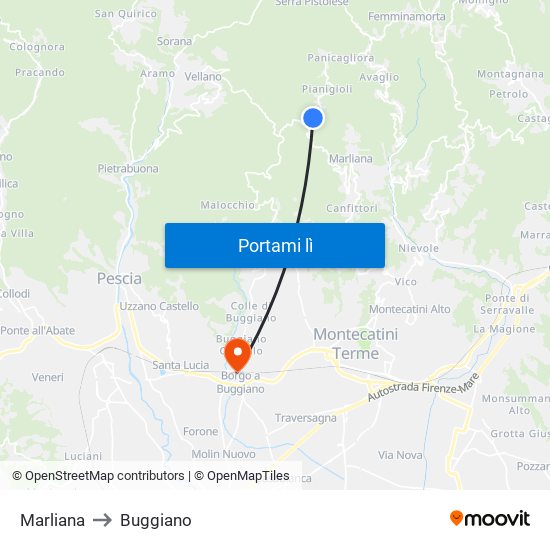 Marliana to Buggiano map