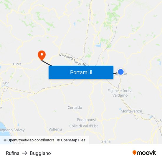 Rufina to Buggiano map