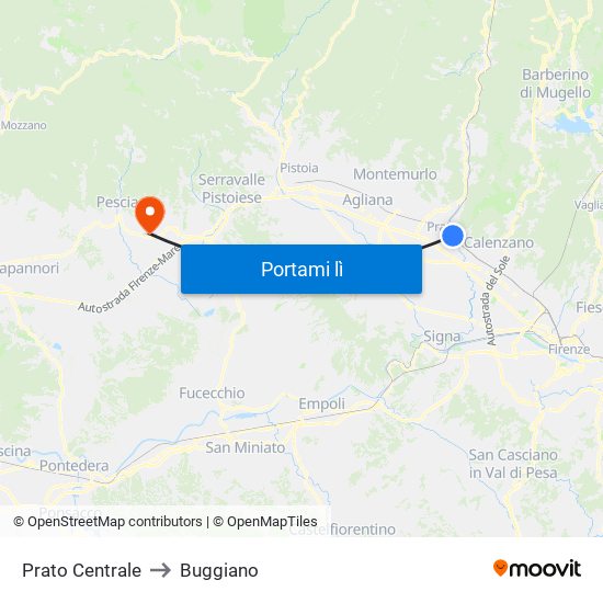 Prato Centrale to Buggiano map