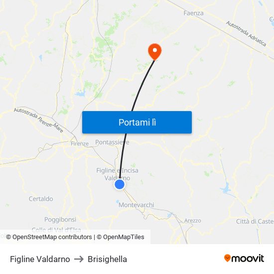 Figline Valdarno to Brisighella map