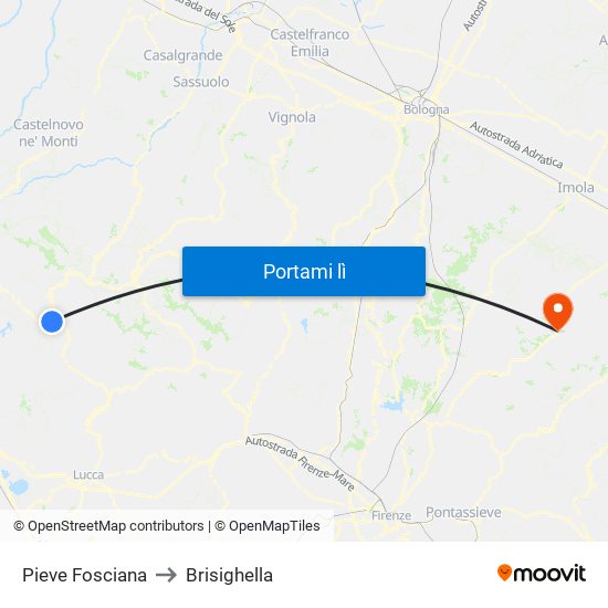 Pieve Fosciana to Brisighella map