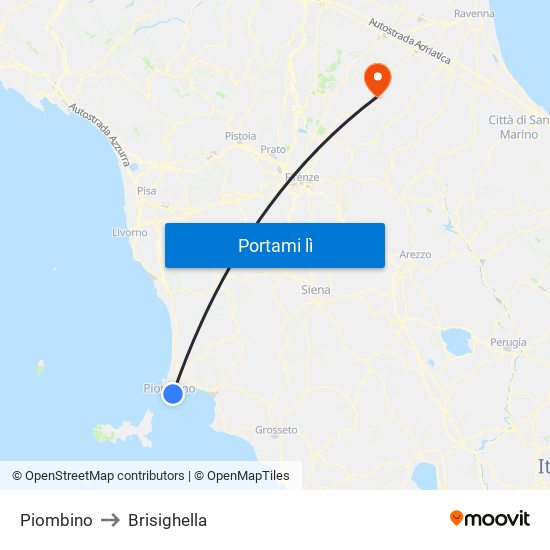 Piombino to Brisighella map