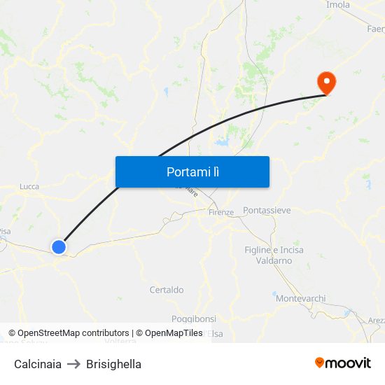 Calcinaia to Brisighella map