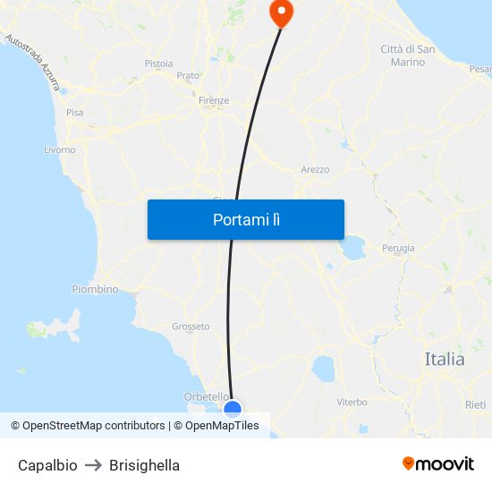 Capalbio to Brisighella map