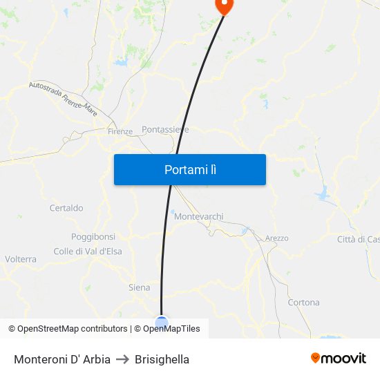 Monteroni D' Arbia to Brisighella map