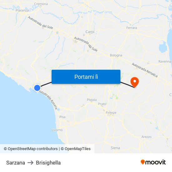 Sarzana to Brisighella map