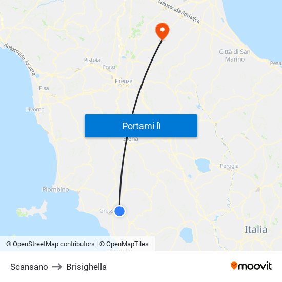 Scansano to Brisighella map
