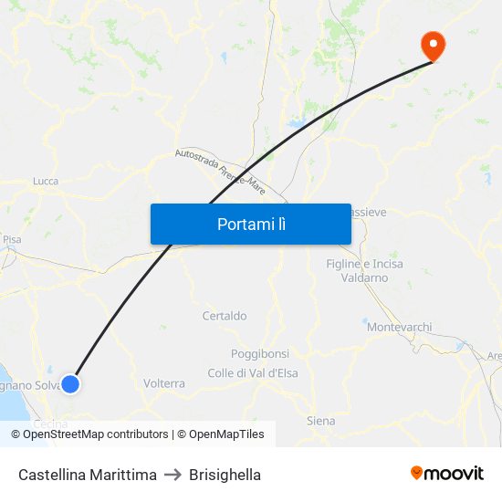 Castellina Marittima to Brisighella map