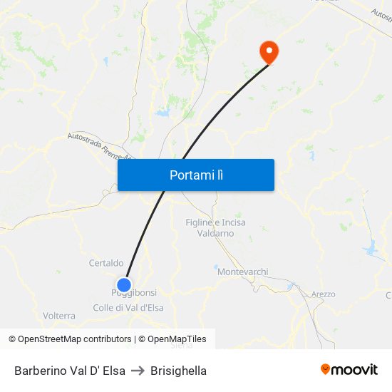 Barberino Val D' Elsa to Brisighella map
