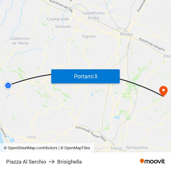 Piazza Al Serchio to Brisighella map