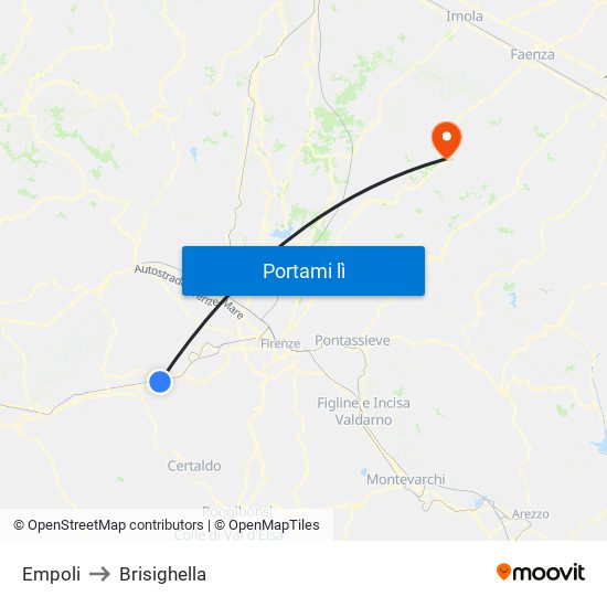 Empoli to Brisighella map