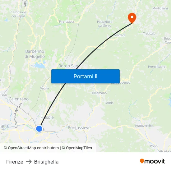 Firenze to Brisighella map