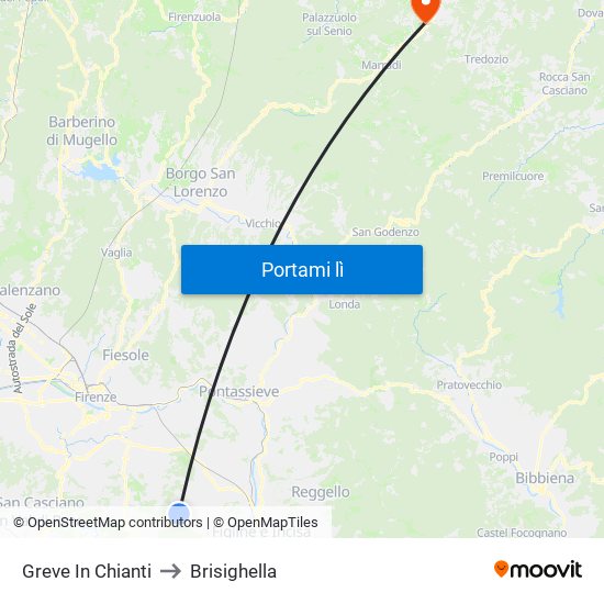 Greve In Chianti to Brisighella map