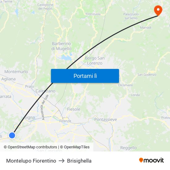 Montelupo Fiorentino to Brisighella map