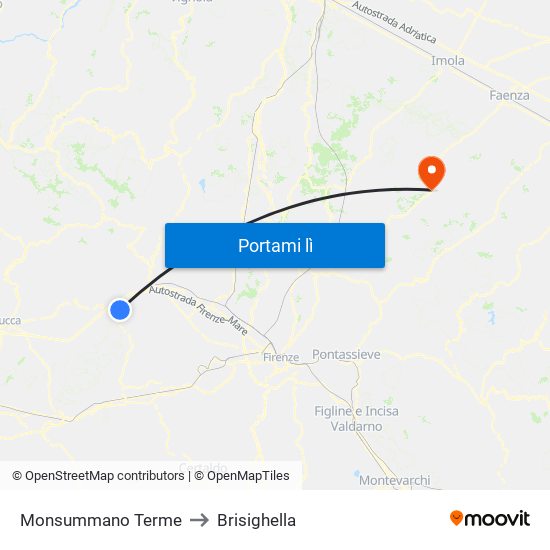 Monsummano Terme to Brisighella map