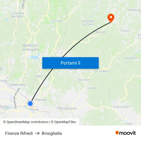 Firenze Rifredi to Brisighella map