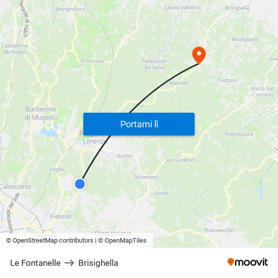 Le Fontanelle to Brisighella map