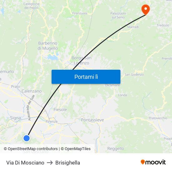Via Di Mosciano to Brisighella map