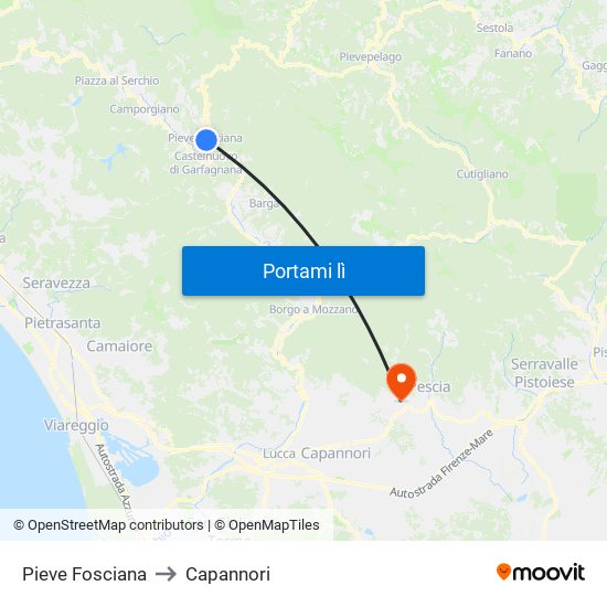 Pieve Fosciana to Capannori map