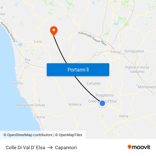 Colle Di Val D' Elsa to Capannori map