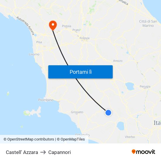 Castell' Azzara to Capannori map