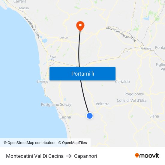 Montecatini Val Di Cecina to Capannori map