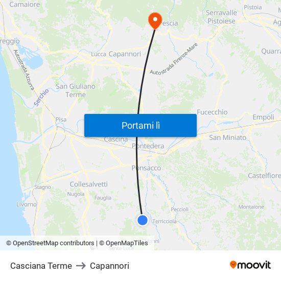 Casciana Terme to Capannori map