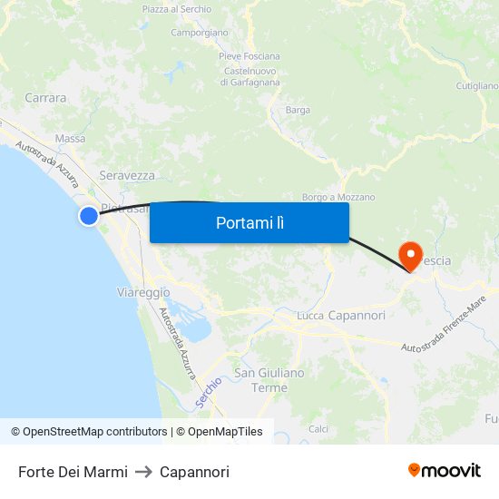 Forte Dei Marmi to Capannori map