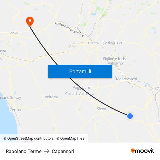 Rapolano Terme to Capannori map