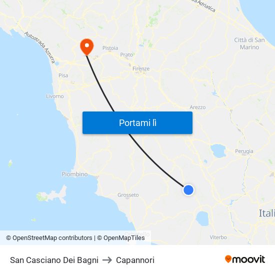 San Casciano Dei Bagni to Capannori map