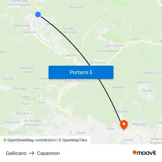 Gallicano to Capannori map