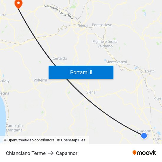 Chianciano Terme to Capannori map