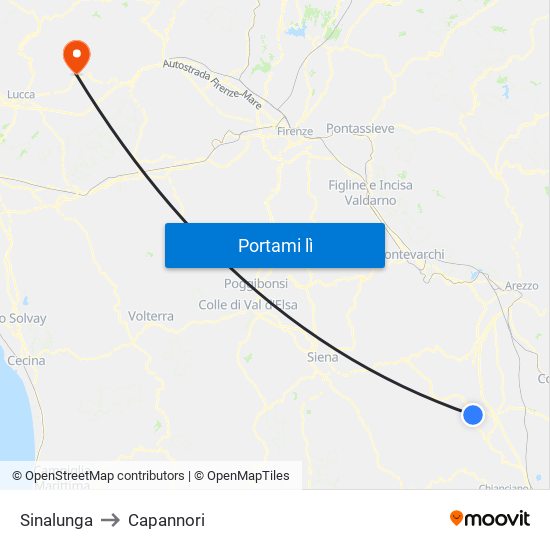 Sinalunga to Capannori map