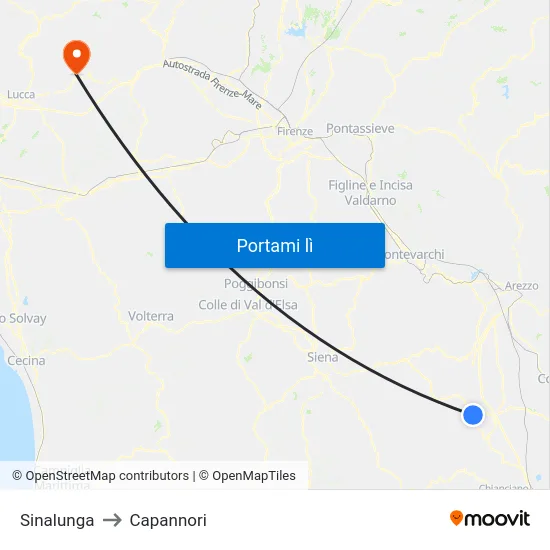 Sinalunga to Capannori map