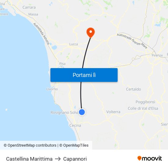 Castellina Marittima to Capannori map