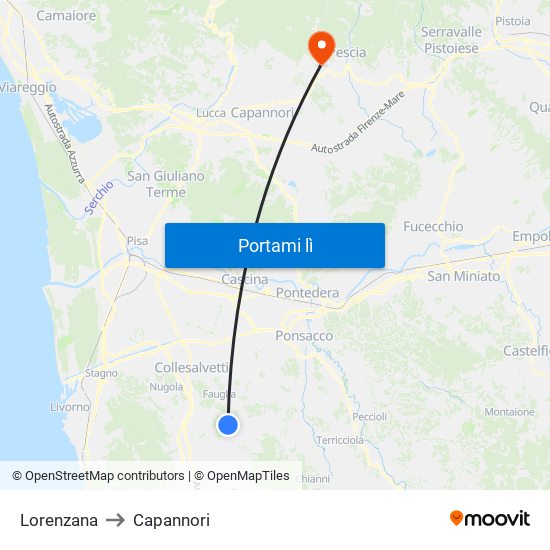 Lorenzana to Capannori map