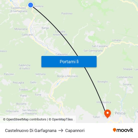 Castelnuovo Di Garfagnana to Capannori map
