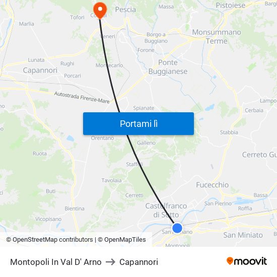 Montopoli In Val D' Arno to Capannori map