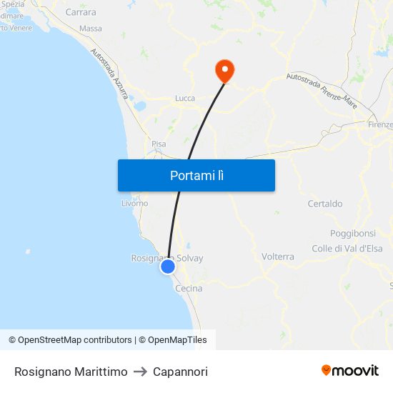 Rosignano Marittimo to Capannori map