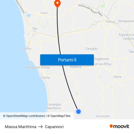 Massa Marittima to Capannori map