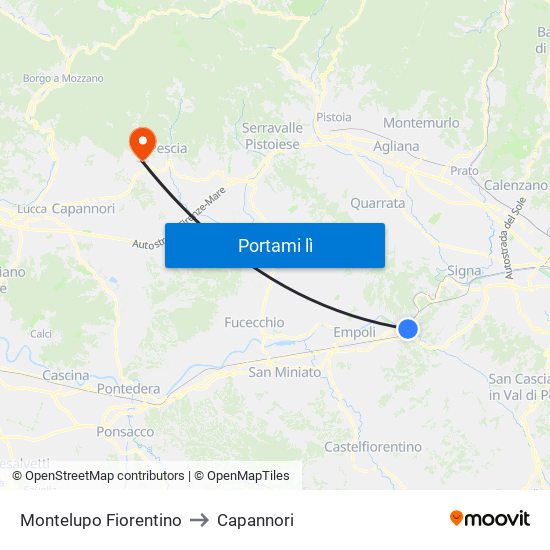 Montelupo Fiorentino to Capannori map