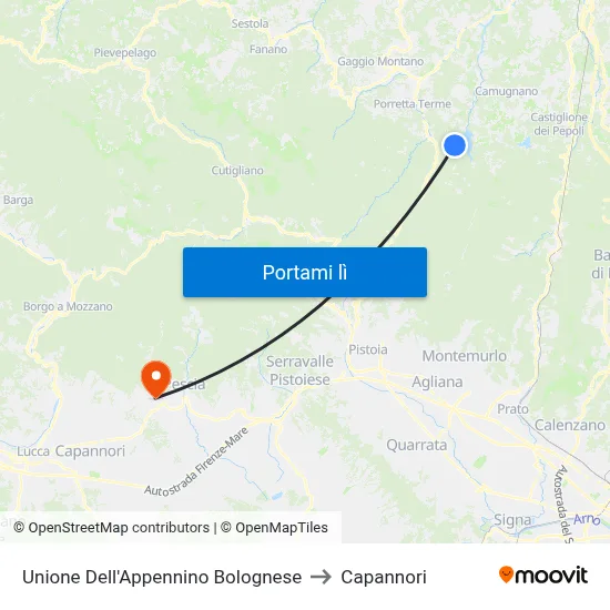 Unione Dell'Appennino Bolognese to Capannori map