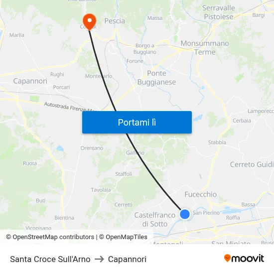 Santa Croce Sull'Arno to Capannori map