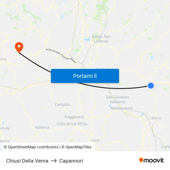 Chiusi Della Verna to Capannori map
