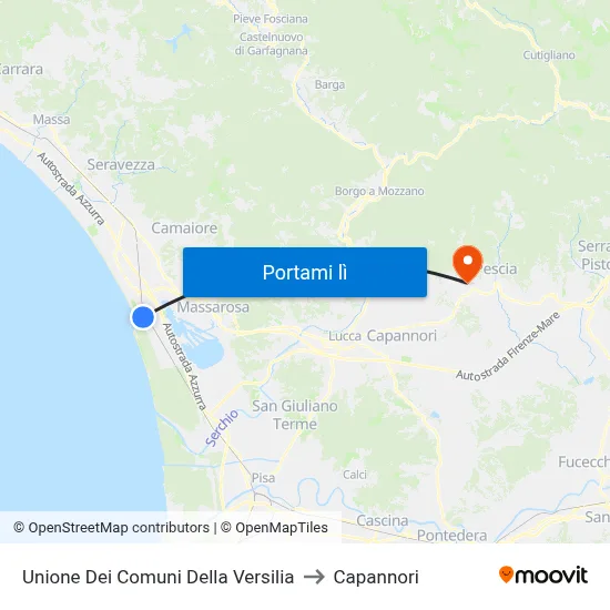Unione Dei Comuni Della Versilia to Capannori map